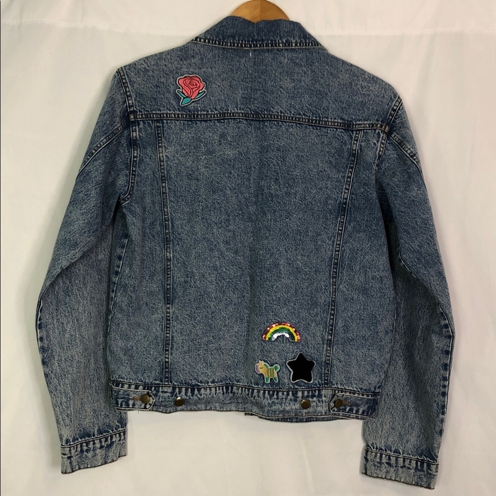 Honey Punch Blue Denim Jacket w/ Various Patches Size S - Picture 6 of 12